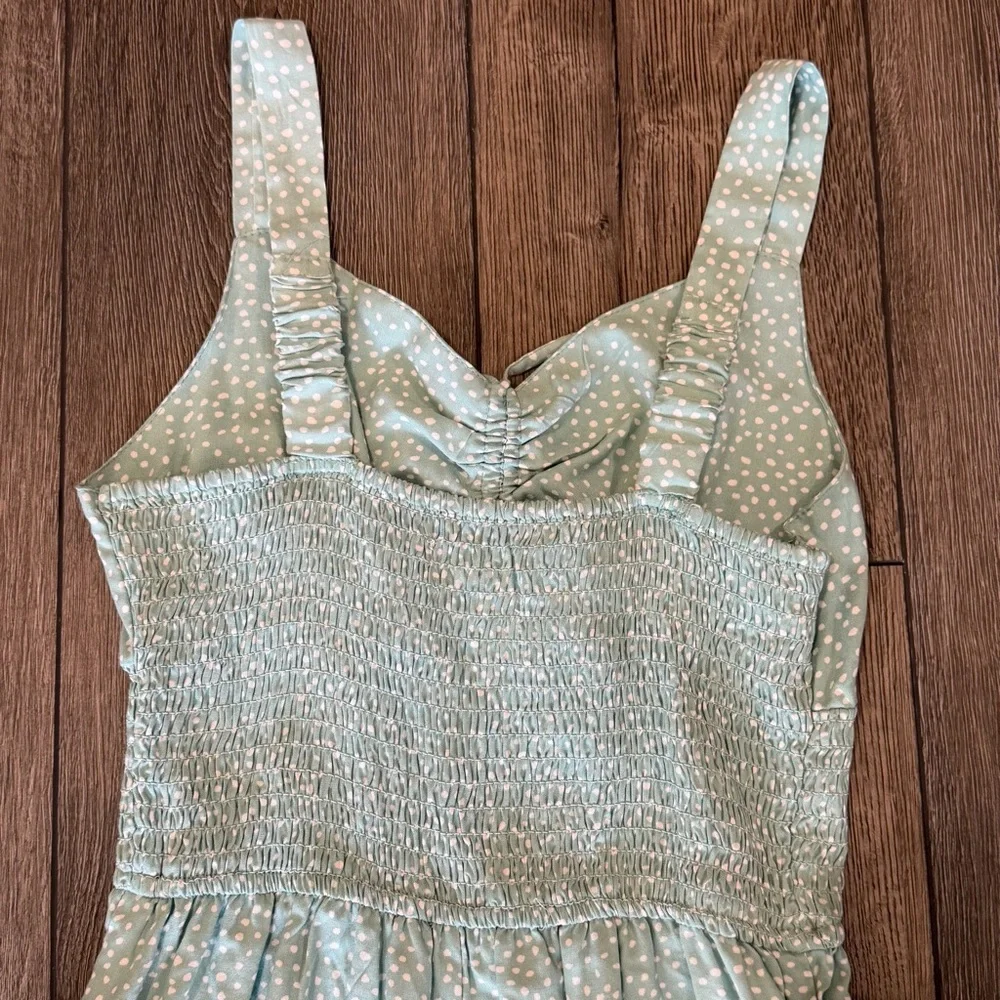 Jessica Simpson Seafoam Polka Dot Smocked Wide Leg Jumpsuit w/Pockets Size S - Picture 9 of 16